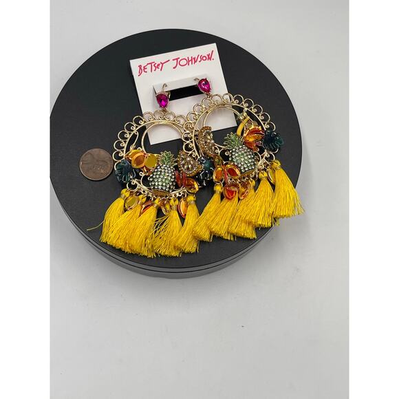 BETSEY JOHNSON Mixed Multicolor Bananas Fruit Chandelier Tassel Sequin Earrings - Picture 8 of 8